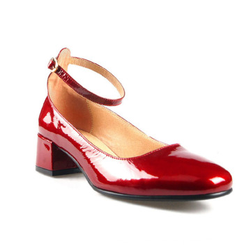 Low heels pump shoe round toe ankle strap pump red leather cow hides dress shoes women ladies pump shoes